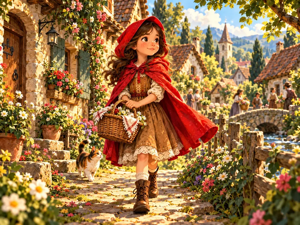 Ilustração do conto: A menina da capa vermelha